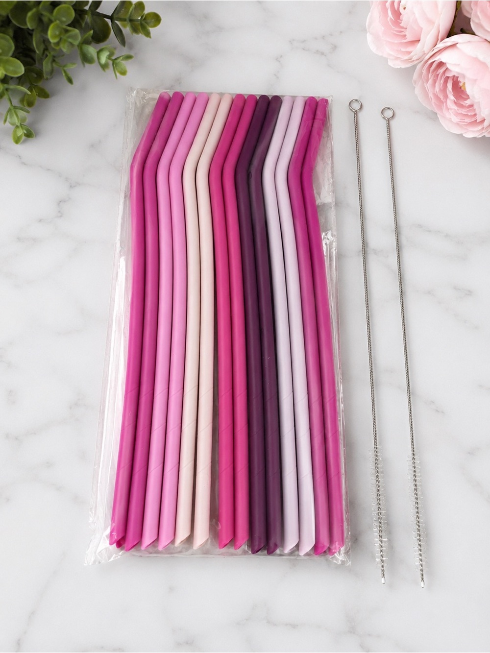 Nihome 16Pc 14” Bent Reusable Silicone Straws  For 40oz Stanley Or 30oz Tumbler